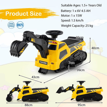 Kid Ride On Tractor | Yellow 3-in-1 Musical Excavator Toy