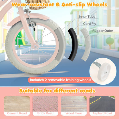 Kids Bike | Pink 14" Adjustable Handlebar & Training Wheels