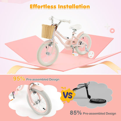 Kids Bike | Pink 14" Adjustable Handlebar & Training Wheels