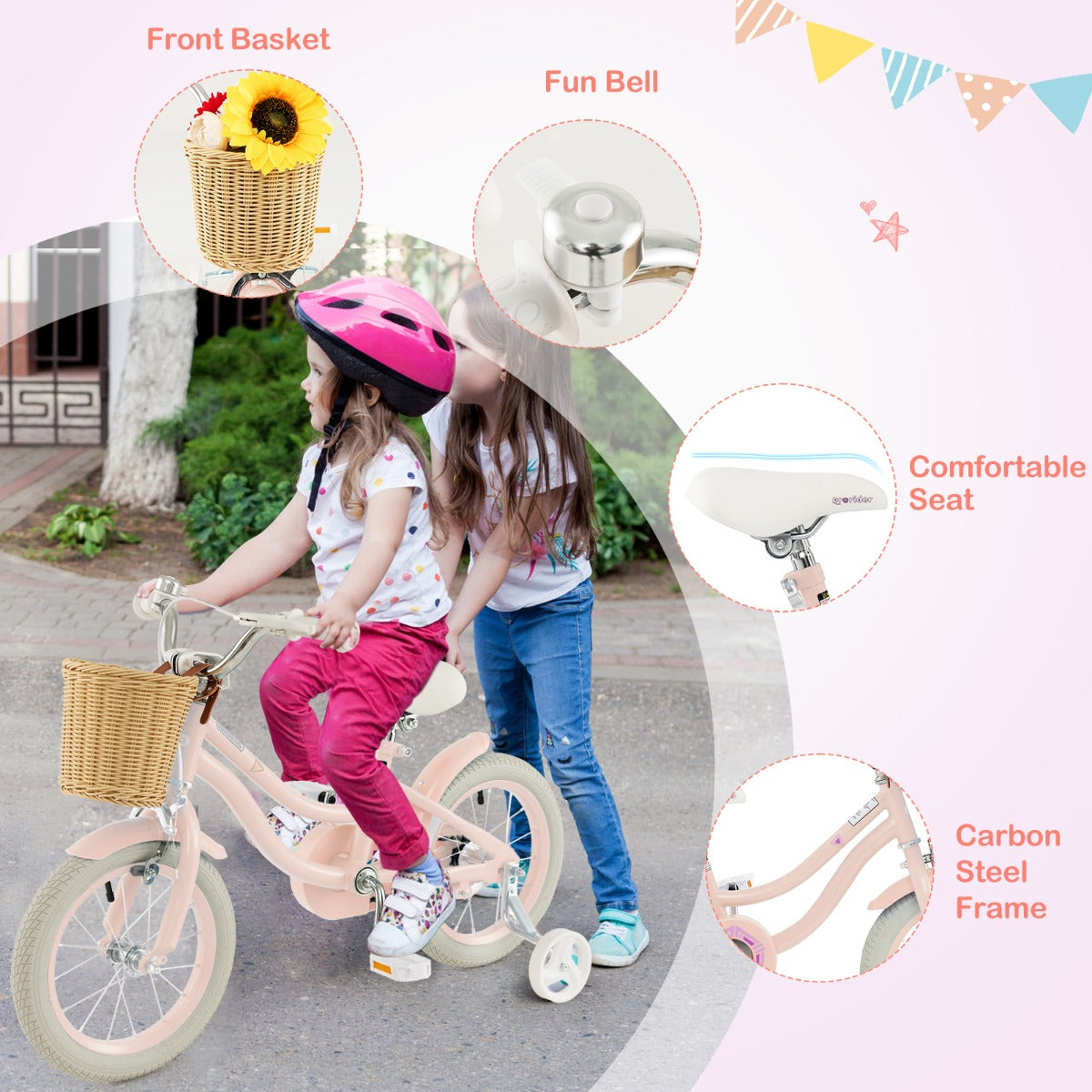 Kids Bike | Pink 14" Adjustable Handlebar & Training Wheels