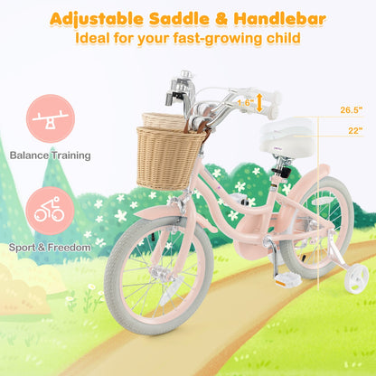 Kids Bike 16 Inch Pink | Adjustable Handlebar & Smooth Ride