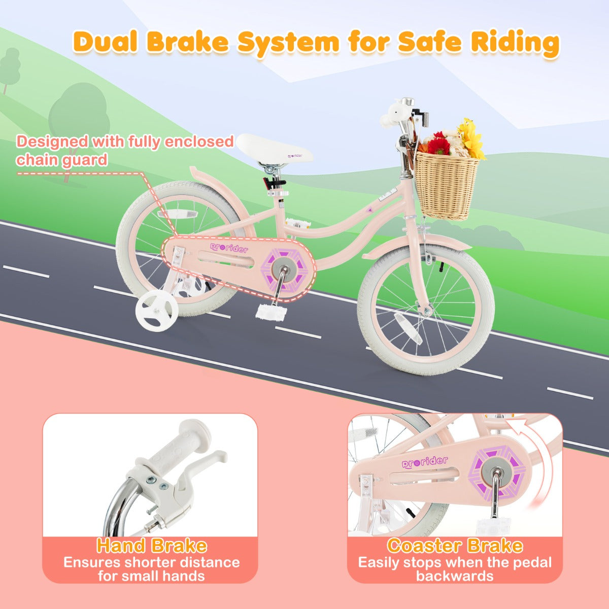 Kids Bike 16 Inch Pink | Adjustable Handlebar & Smooth Ride