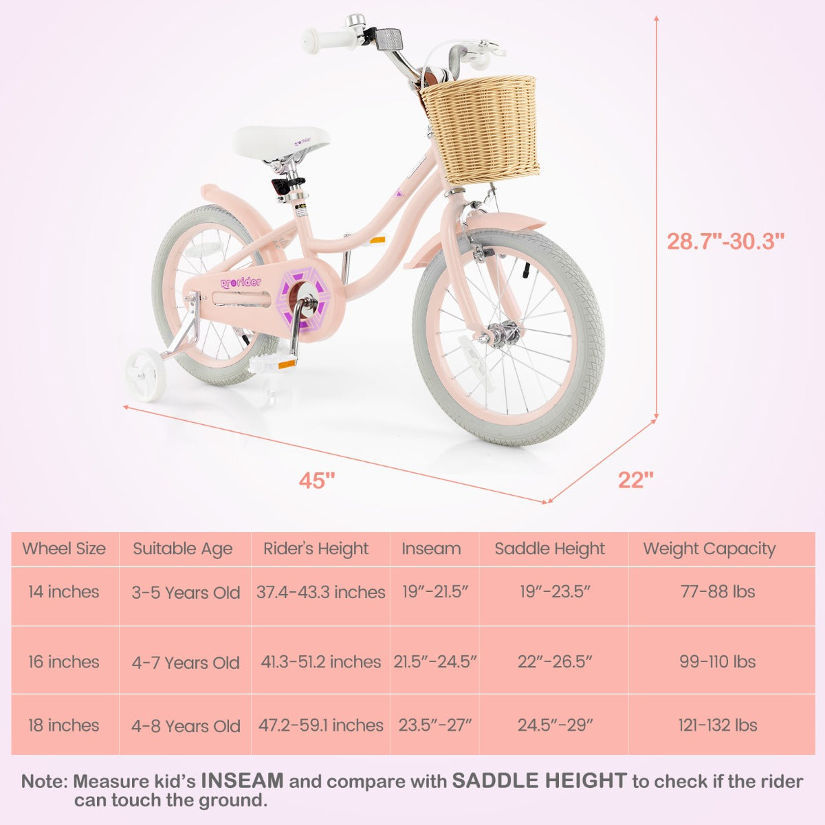 Kids Bike 16 Inch Pink | Adjustable Handlebar & Smooth Ride