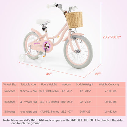 Kids Bike 16 Inch Pink | Adjustable Handlebar & Smooth Ride