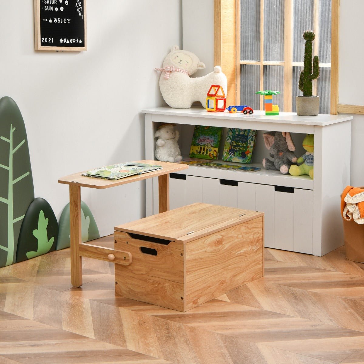 Kids Activity Bench Table Set with Toy Storage Box Natural - Kids Mega Mart