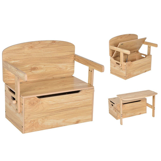 3 in 1 Kids Activity Bench - Natural Wood with Storage Box, ideal for play and storage.