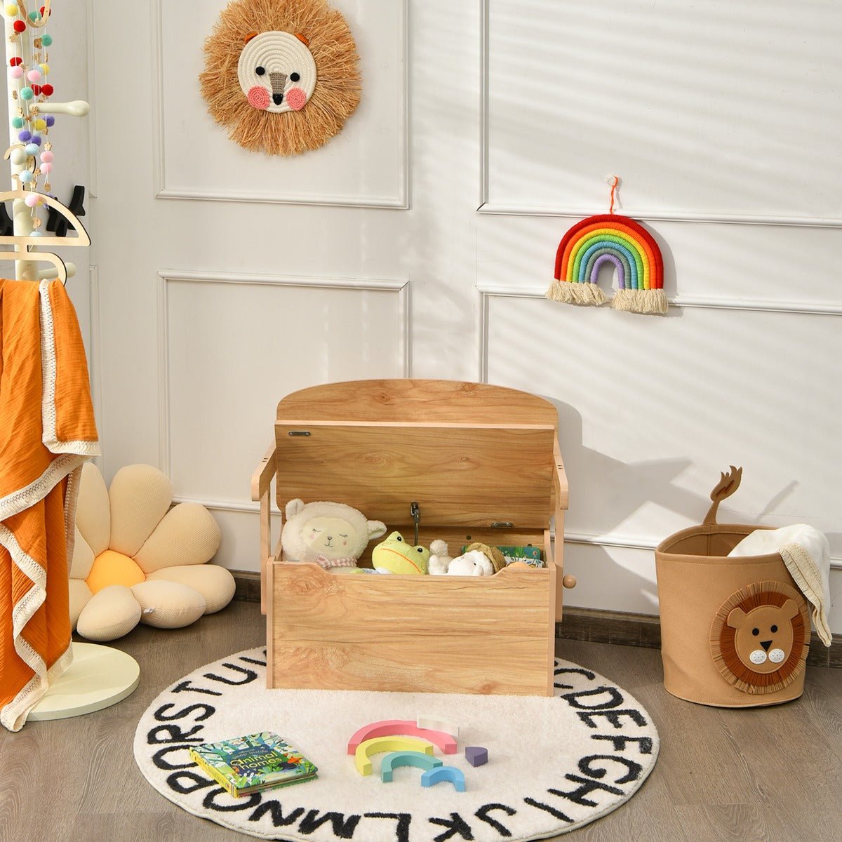 Kids Activity Bench Table Set with Toy Storage Box Natural - Kids Mega Mart