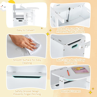 White Kids Activity Bench with Storage Box, versatile 3-in-1 design for play and storage.