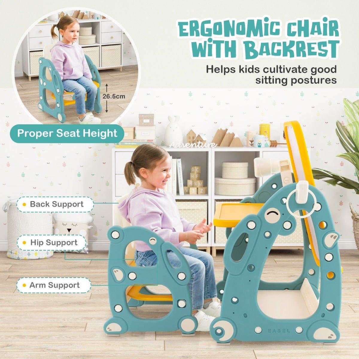 Kids Art and Play Zone with Adjustable Easel - Kids Mega Mart