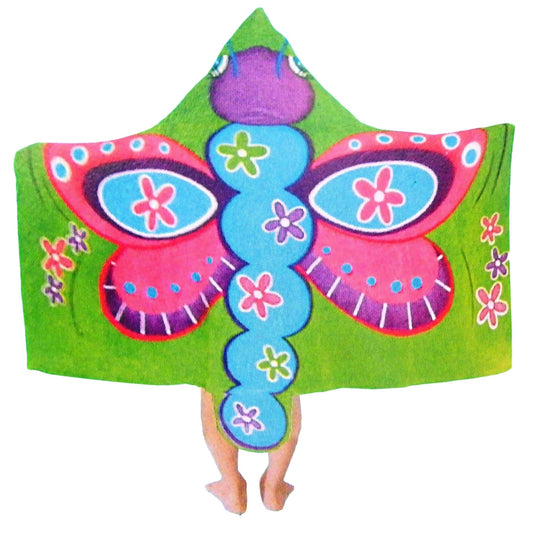 Kids Butterfly Hooded Beach Towel Cape, soft cotton velour, perfect for pool and bath.