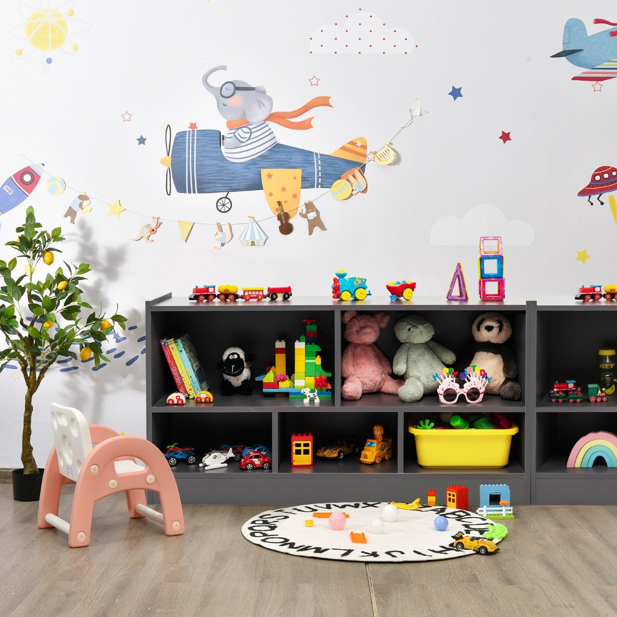 Kids grey 5-cube bookshelf and toy organizer | perfect storage solution for childrens room.