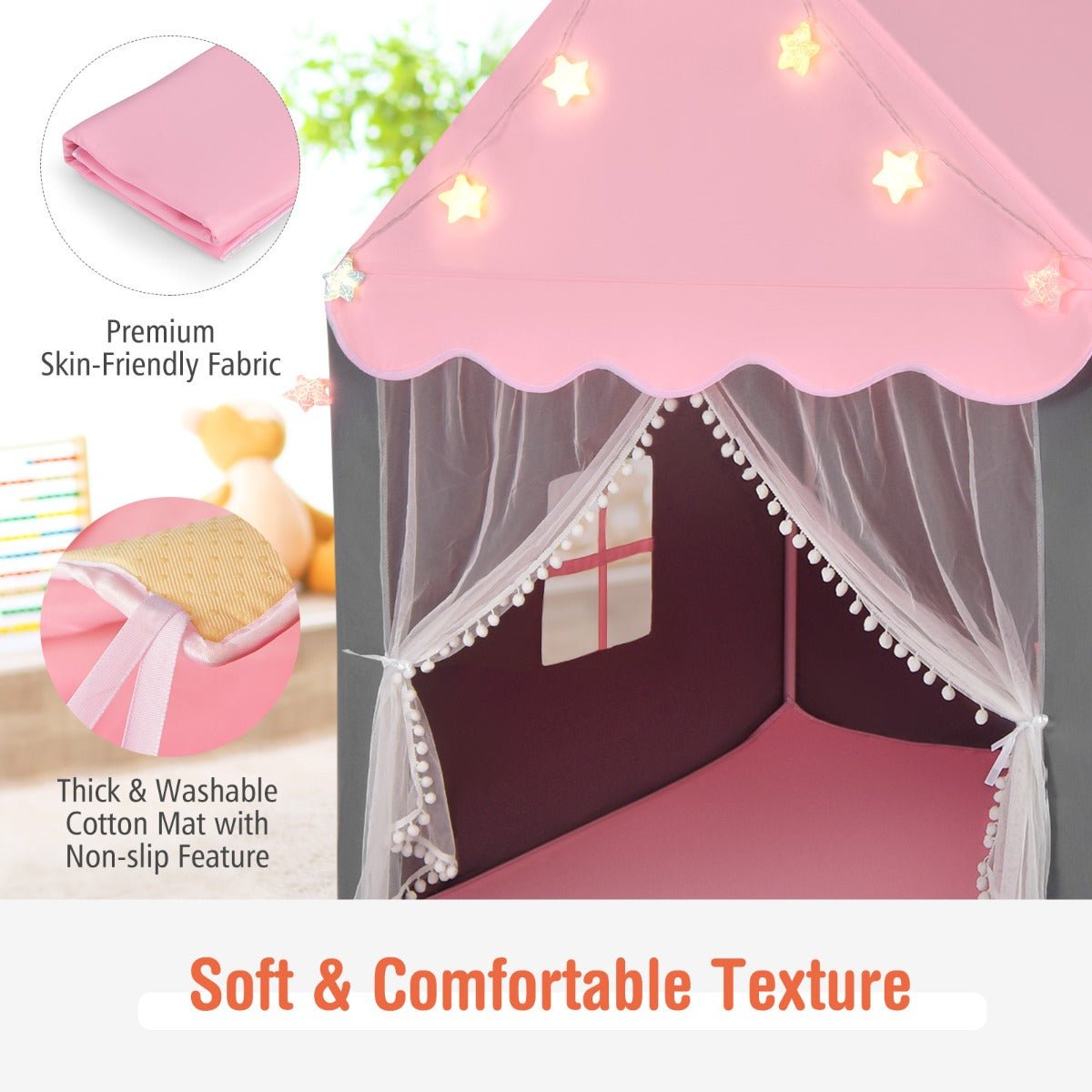 Kids Playhouse Tent with Washable Mat Pink - Kids Mega Mart