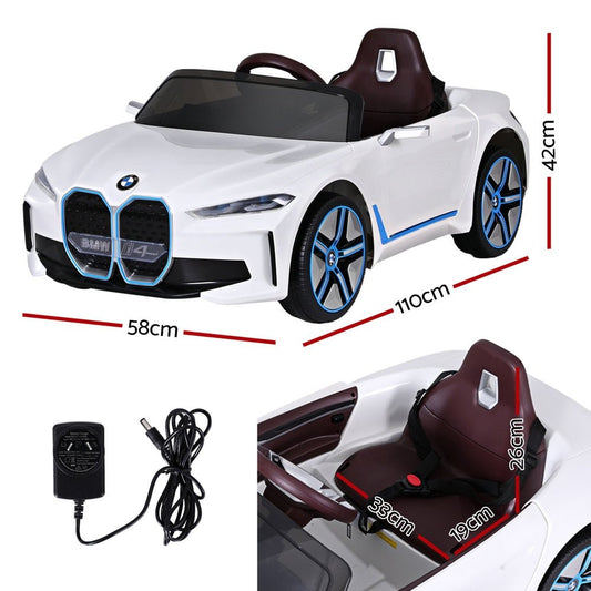 Kids BMW I4 Sports Ride On Car - Remote Control, White - Perfect for indoor play.