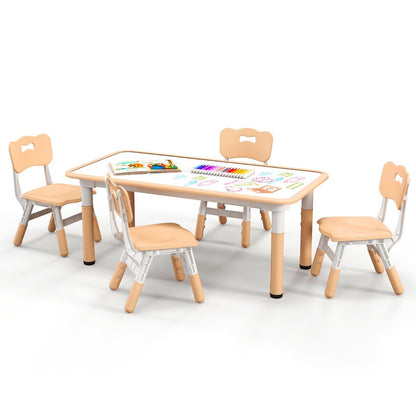 Colorful graffiti kids table and chairs set, adjustable for creative play at home.