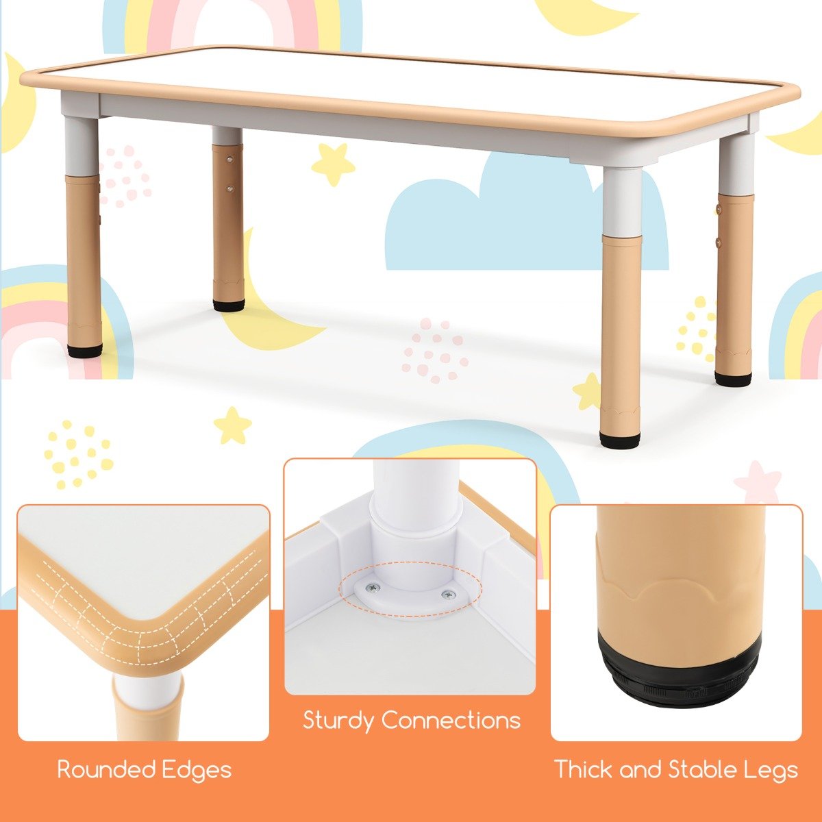 Kids table and chairs set with customizable graffiti-style desktop for creative play at home.