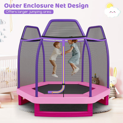 Kids Trampoline With Safety Enclosure Net for Outdoor Play - Pink - Kids Mega Mart