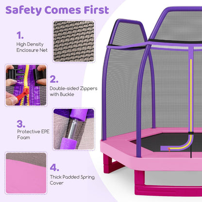 Kids Trampoline With Safety Enclosure Net for Outdoor Play - Pink - Kids Mega Mart