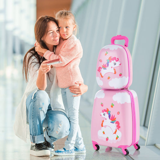 Cloud Pink 2-Piece Kids Luggage Set with Spinner Wheels and Backpack - Child-Friendly Travel Gear