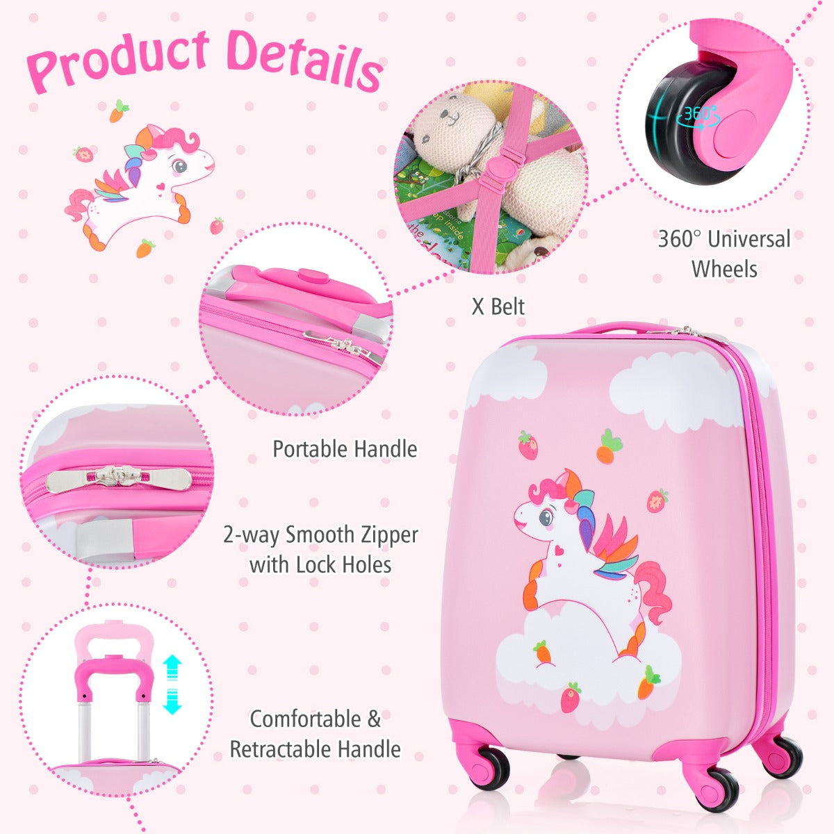 Cloud Pink Kids Luggage Set with Spinner Wheels and Backpack - Perfect for childrens travel