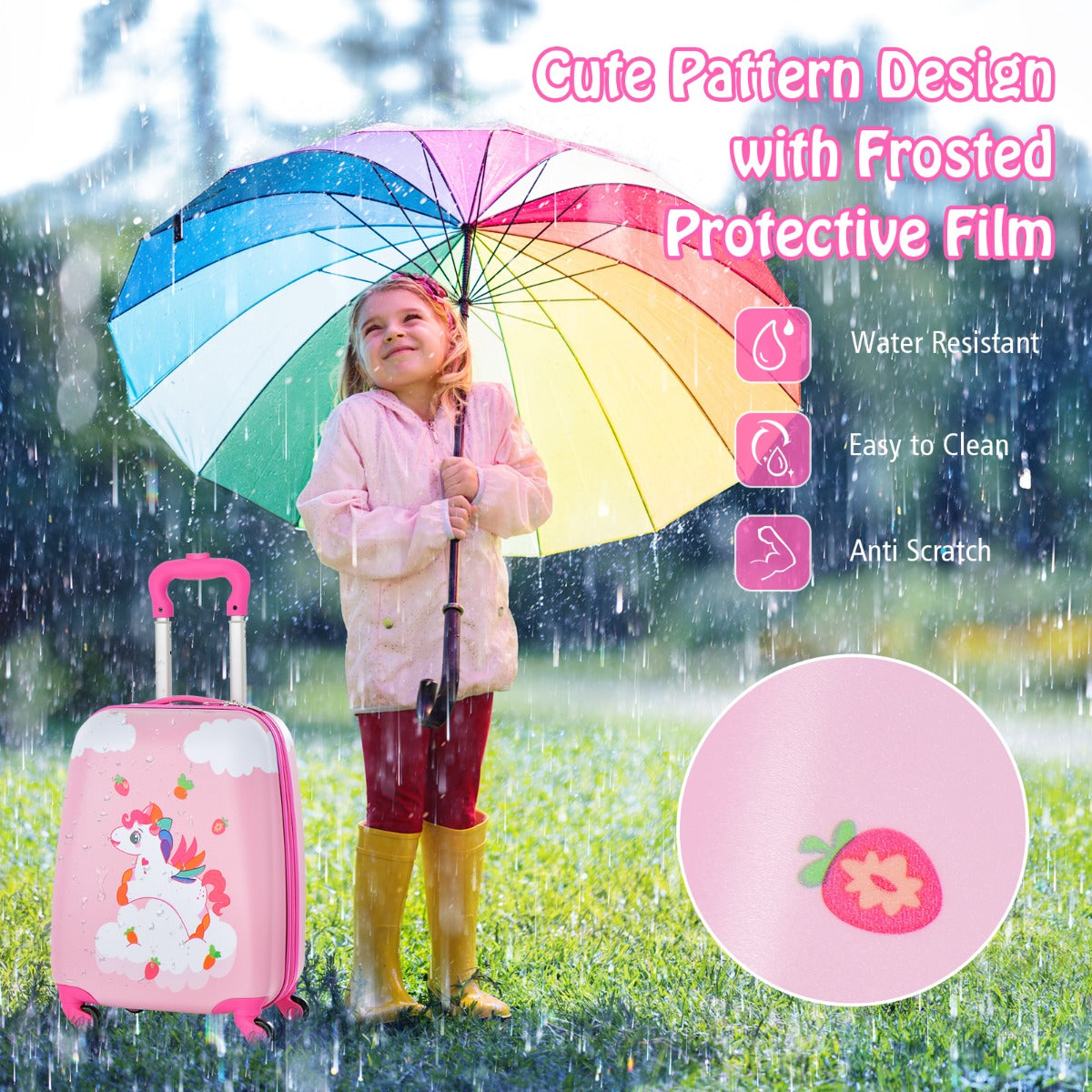 Cloud Pink kids luggage set with spinner wheels and backpack for travel carry-on.