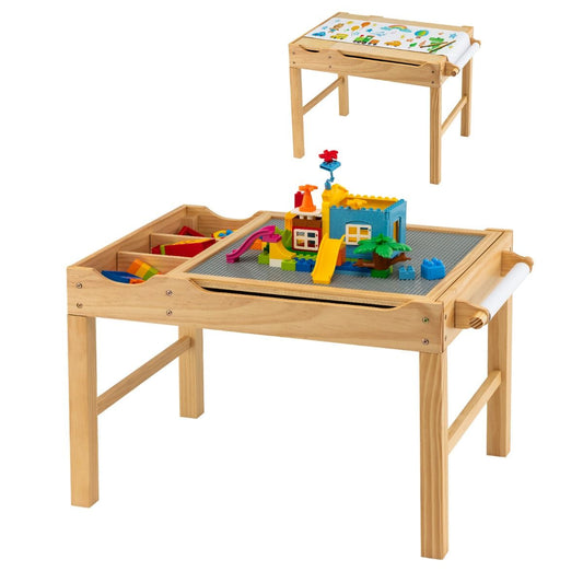 Versatile wooden childrens table with reversible top and built-in storage for creative play and organization