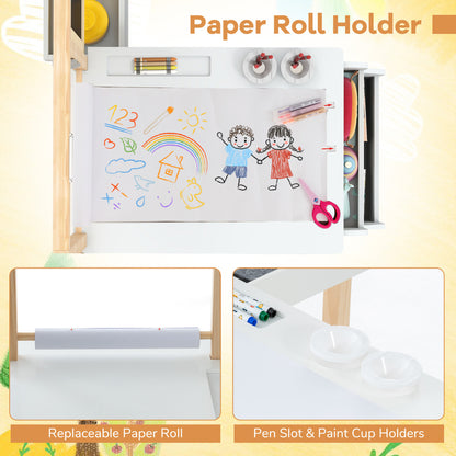 White Kids Art Table & Bench Set | Adjustable Double-Sided Easel