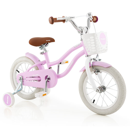 Kids bike with adjustable features, dual brakes, basket - perfect for ages 3-8 at home.