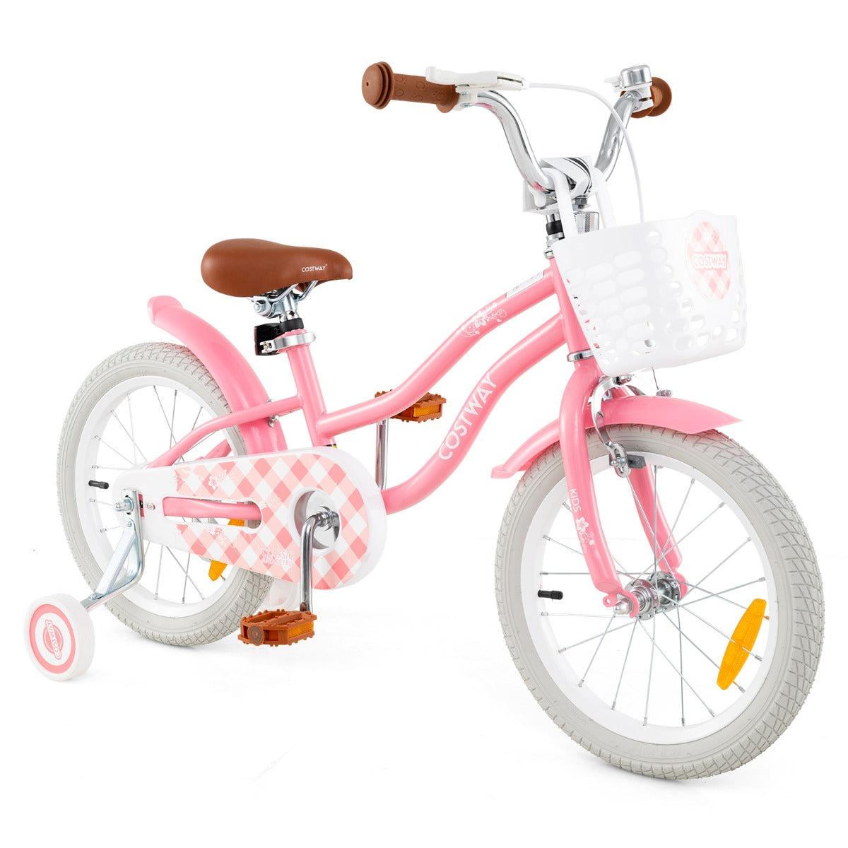 Costway Kids Bike with Front Handbrake and Rear Coaster Brake for 4-7 Years Old-Peach Red-16 inches