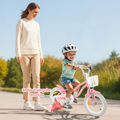 Kids Bike | Adjustable Peach Red 16" with Dual Brakes & Basket