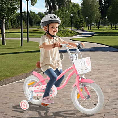 Kids Bike | Adjustable Peach Red 16" with Dual Brakes & Basket