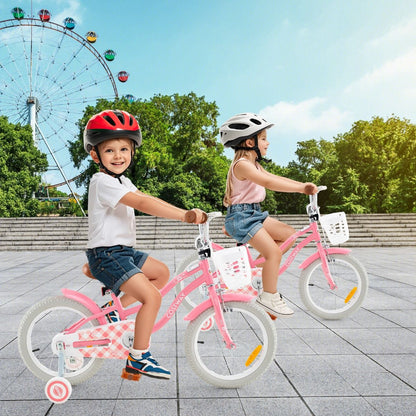 Kids Bike | Adjustable Peach Red 16" with Dual Brakes & Basket