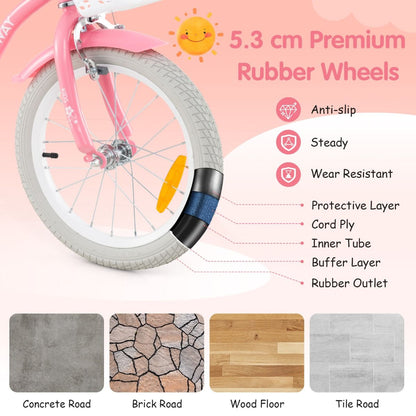 Kids Bike | Adjustable Peach Red 16" with Dual Brakes & Basket