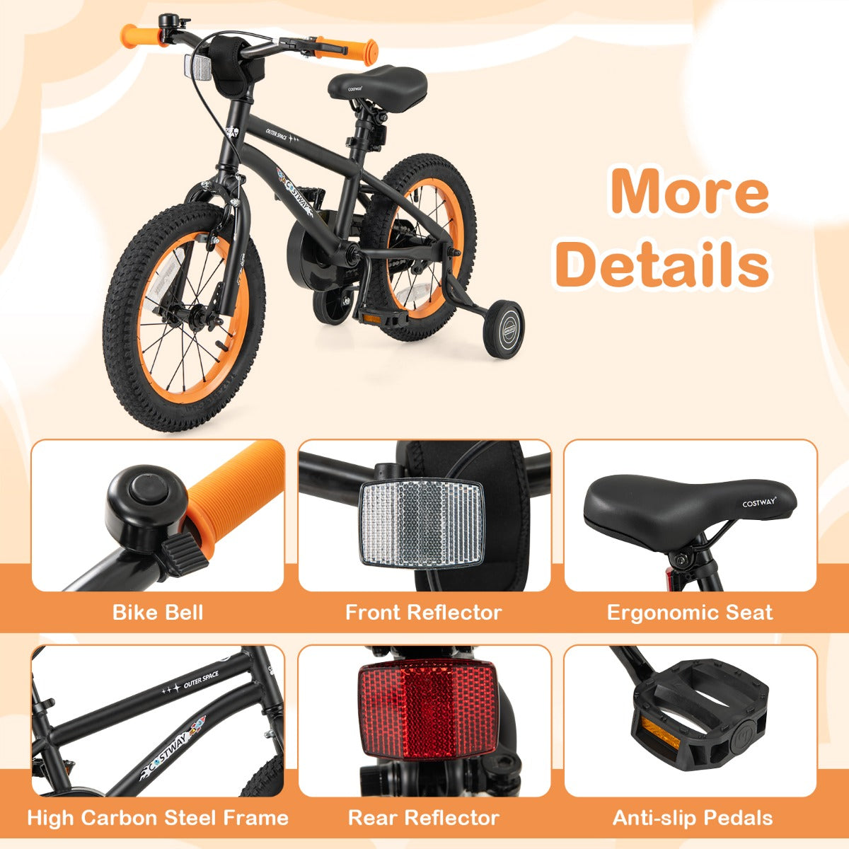Kids Bike 4-7 Years | Adjustable Black Bicycle with Training Wheels
