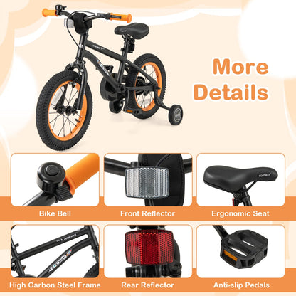 Kids Bike 4-7 Years | Adjustable Black Bicycle with Training Wheels
