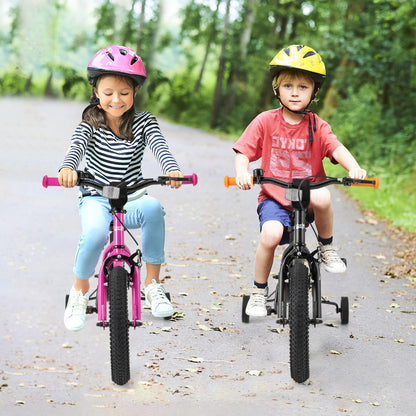 Kids Bike 4-7 Years | Adjustable Black Bicycle with Training Wheels
