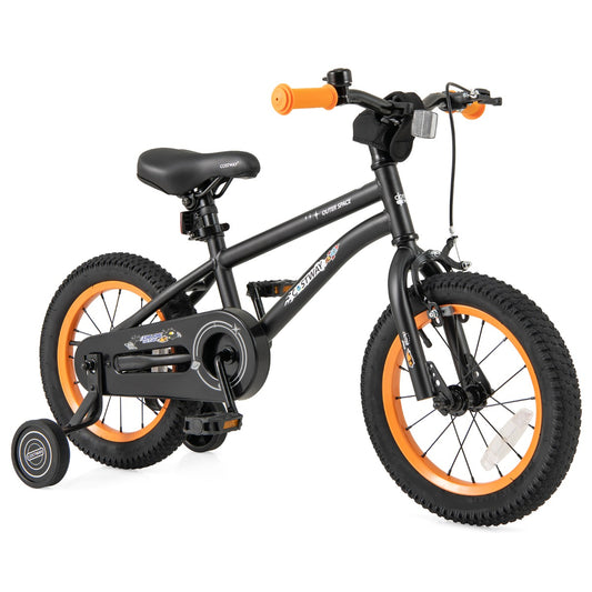 Kids Bike 4-7 Years | Adjustable Black Bicycle with Training Wheels