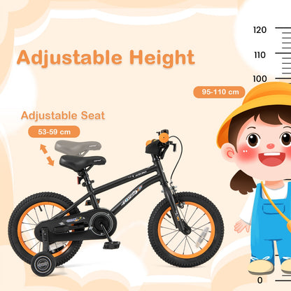 Kids Bike 4-7 Years | Adjustable Black Bicycle with Training Wheels