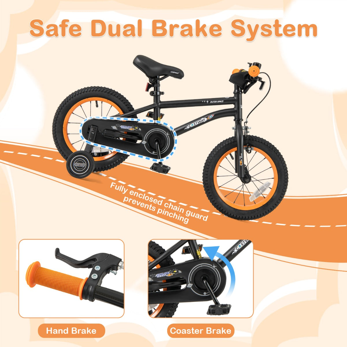 Kids Bike 4-7 Years | Adjustable Black Bicycle with Training Wheels