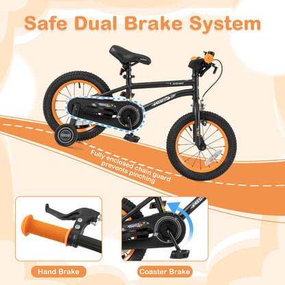 Kids Bike 4-7 Years | Adjustable Black Bicycle with Training Wheels