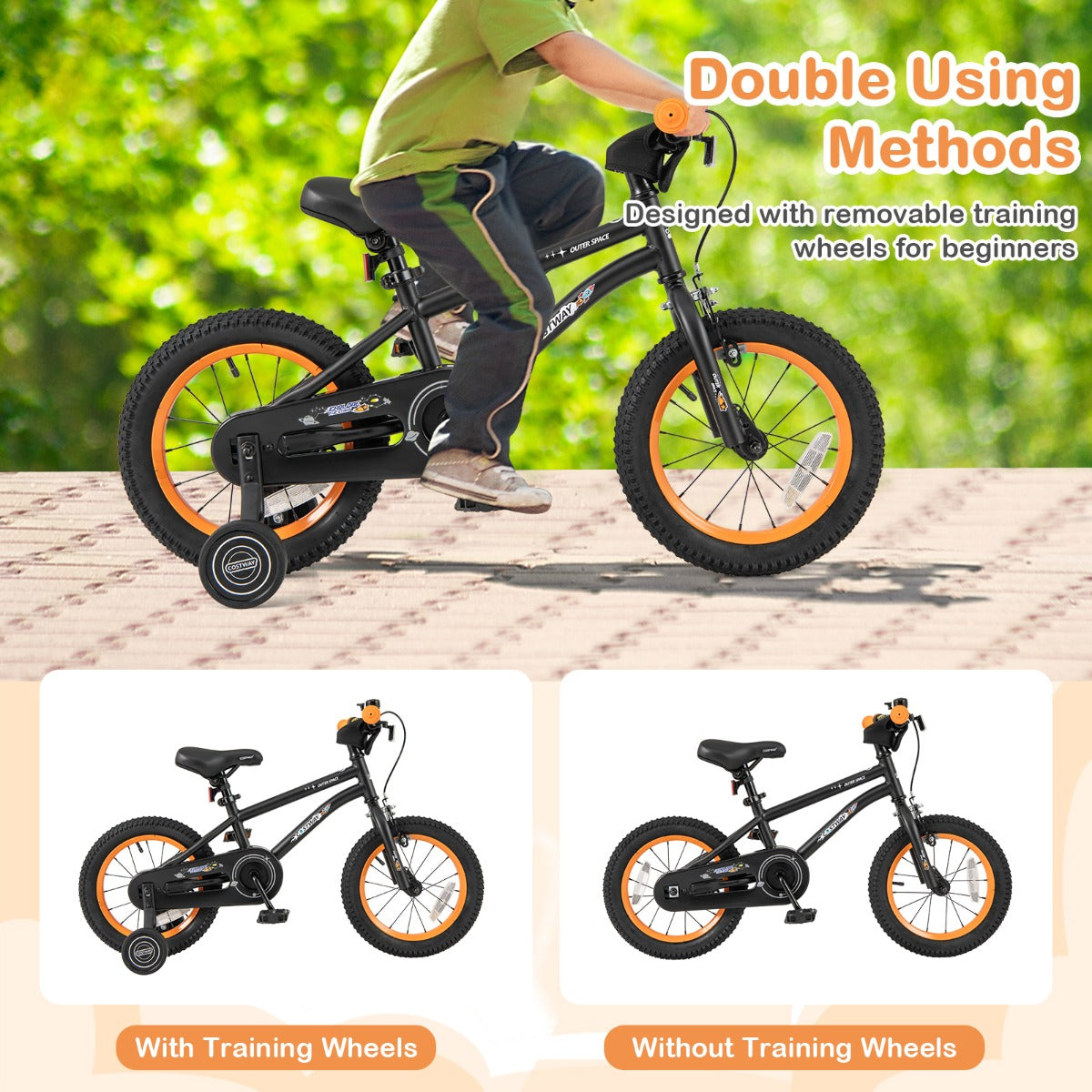 Kids Bike 4-7 Years | Adjustable Black Bicycle with Training Wheels