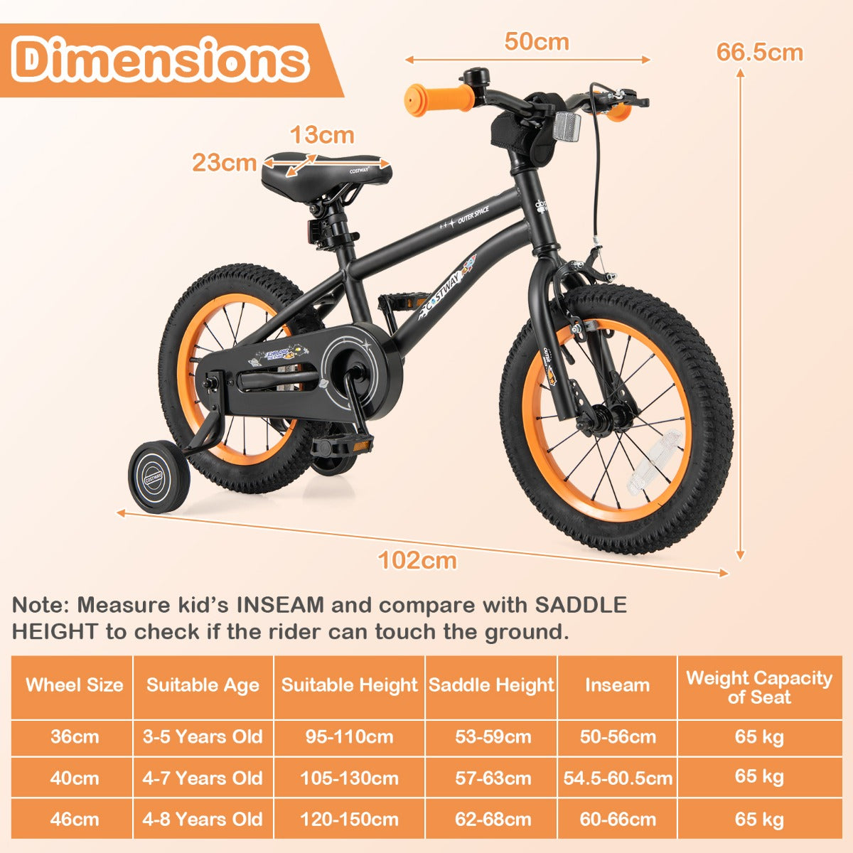 Kids Bike 4-7 Years | Adjustable Black Bicycle with Training Wheels