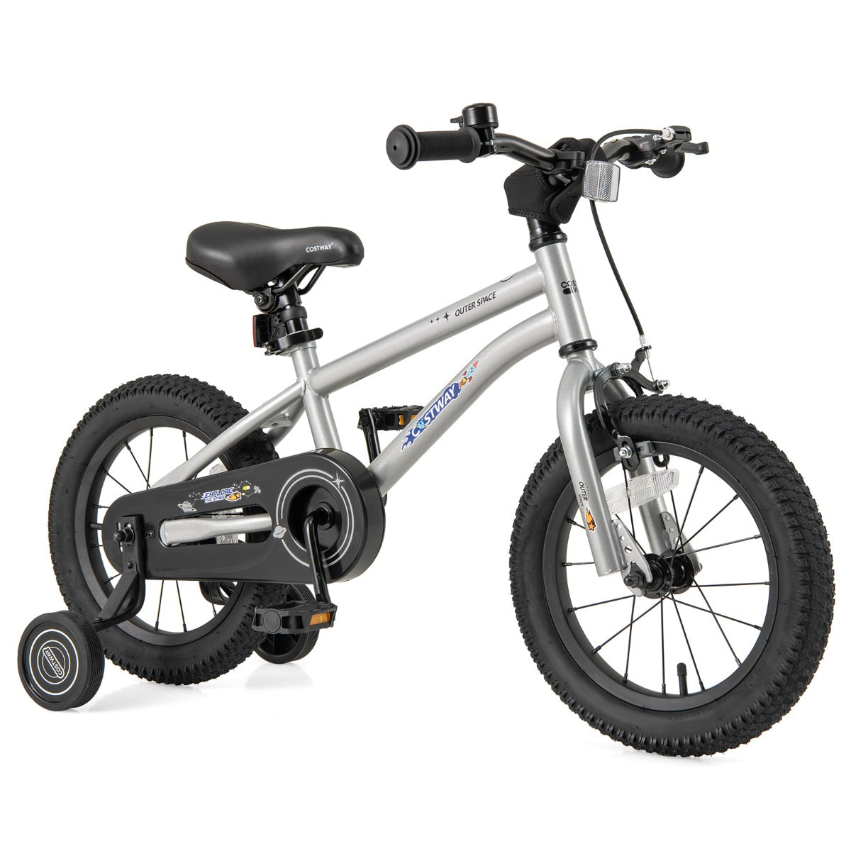 Kids Bike | Adjustable Silver 14" Bicycle with Training Wheels