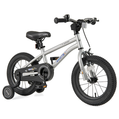 Kids Bike | Adjustable Silver 14" Bicycle with Training Wheels