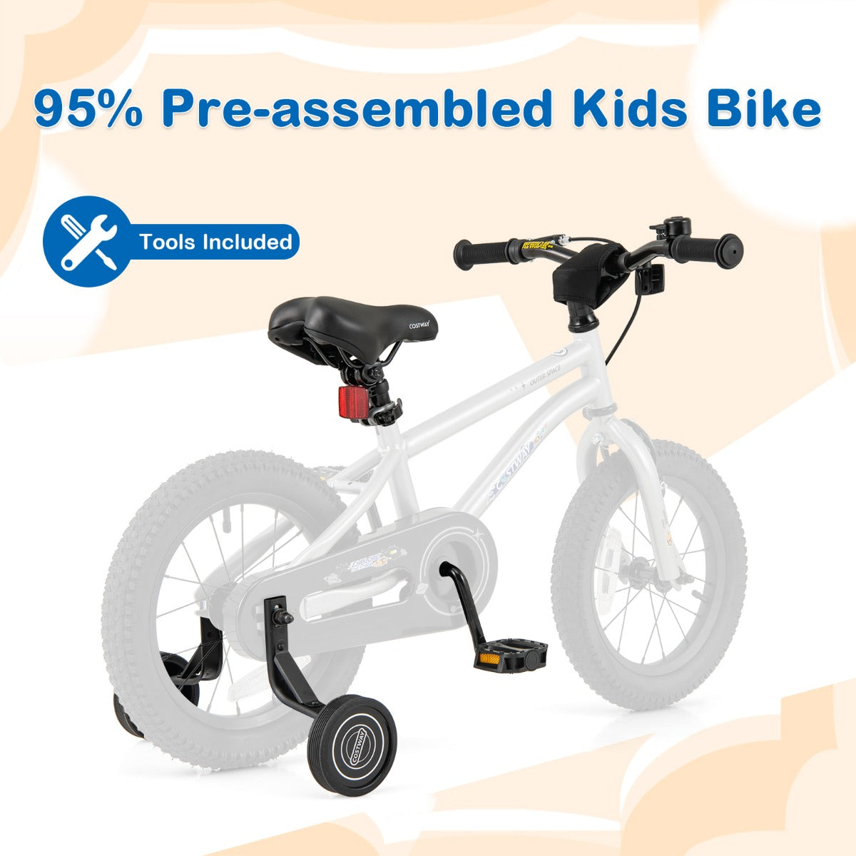 Kids Bike | Adjustable Silver 14" Bicycle with Training Wheels