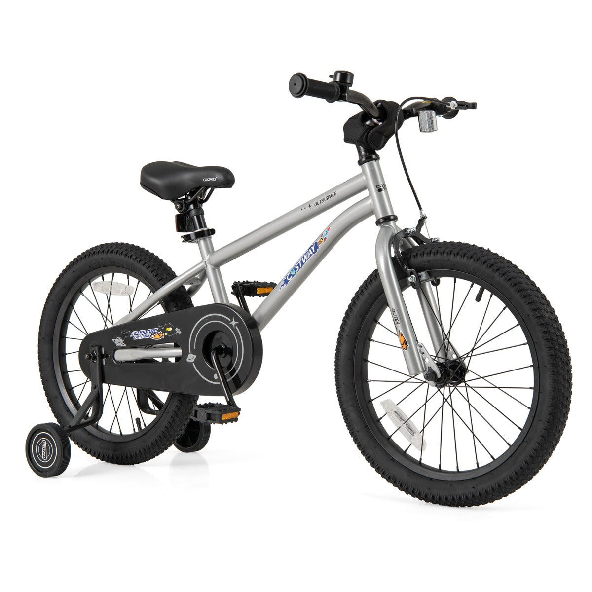Kids Bike 4-7 Years | Adjustable Silver Sport Bicycle 18 Inch