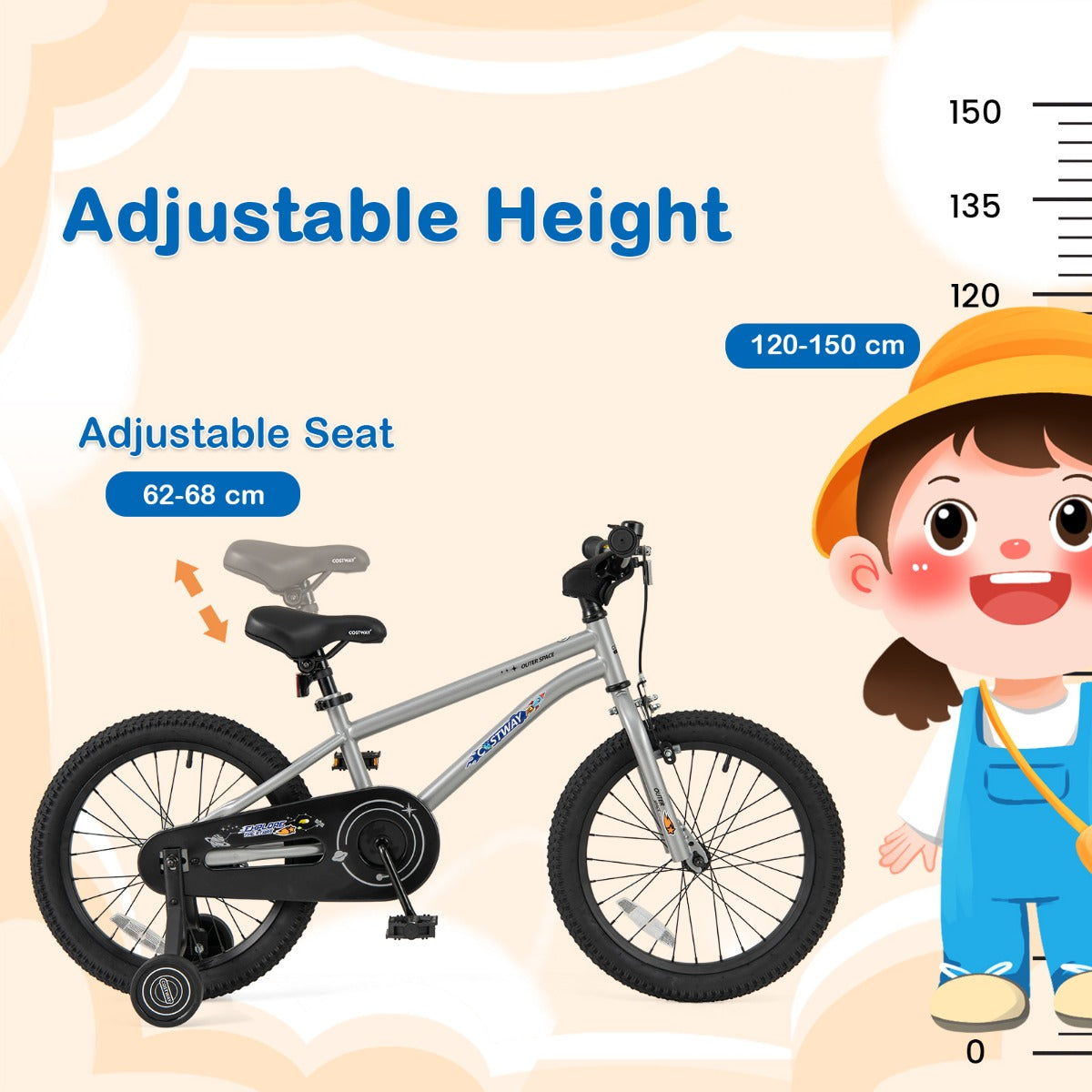 Kids Bike 4-7 Years | Adjustable Silver Sport Bicycle 18 Inch
