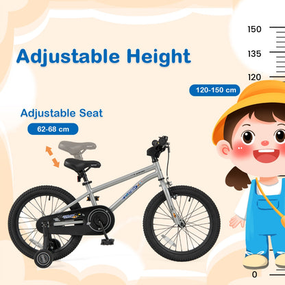 Kids Bike 4-7 Years | Adjustable Silver Sport Bicycle 18 Inch