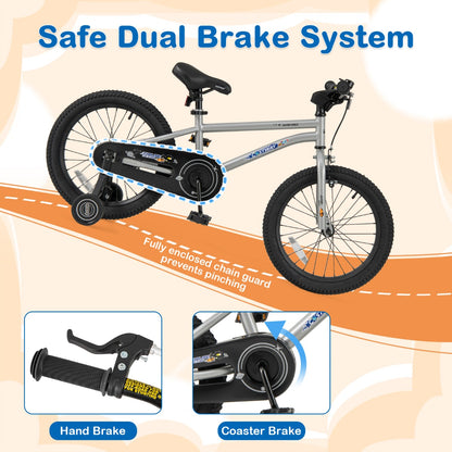Kids Bike 4-7 Years | Adjustable Silver Sport Bicycle 18 Inch