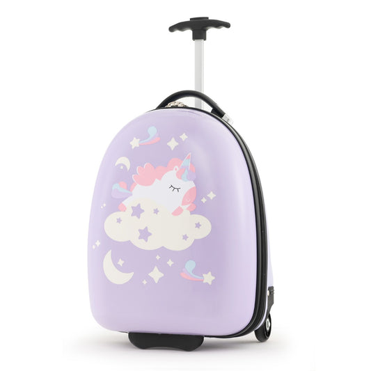 Kids purple hard shell rolling luggage - fun carry-on suitcase for travel adventures.