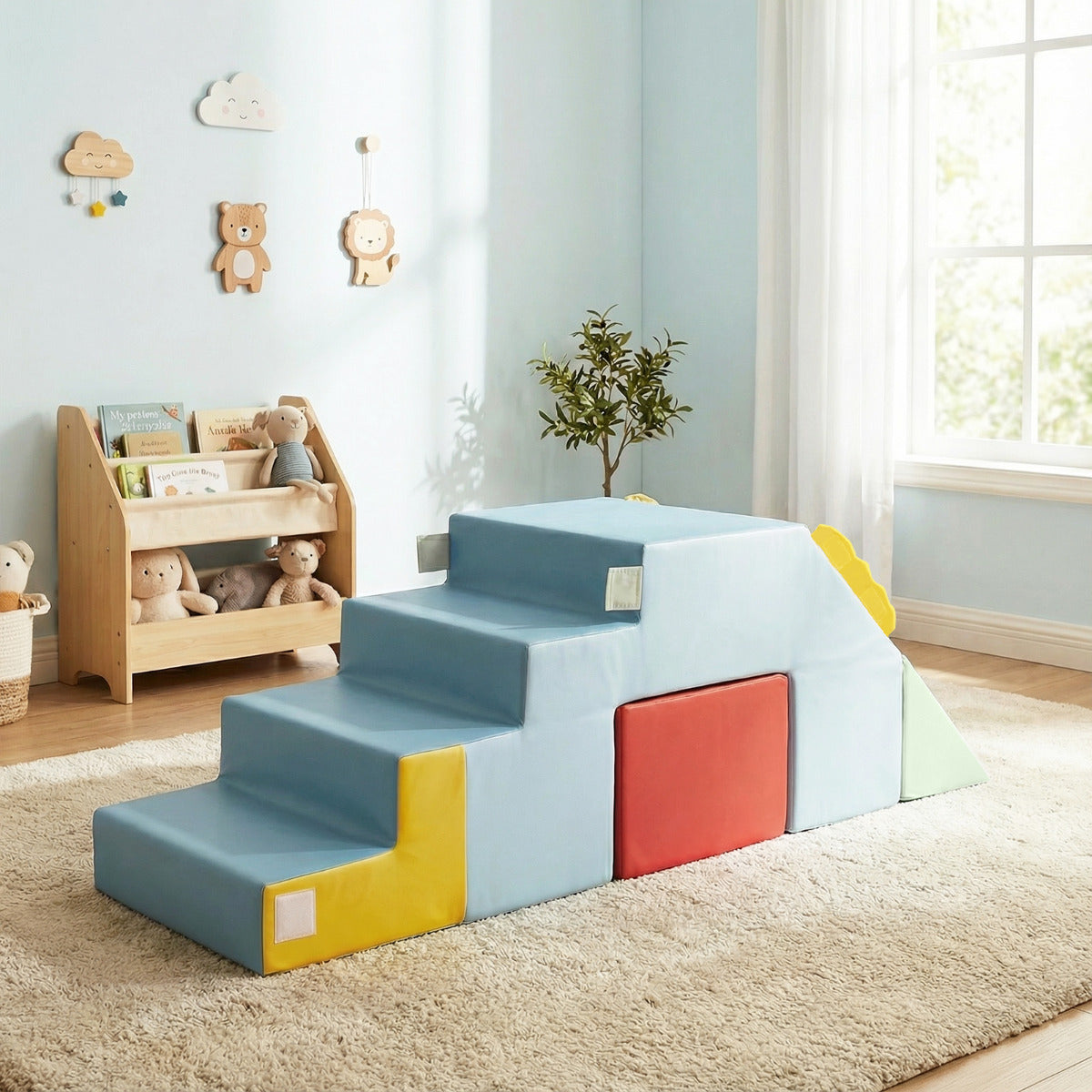 Kids Foam Climbing Playset with Slide | Blue Red Yellow